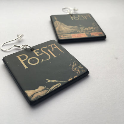 Museum-Inspired Sustainable Earrings Poem book mismatched earrings. Italian Marinetti art cover. Obljewellery