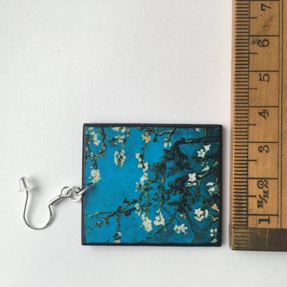 Museum-Inspired Sustainable Earrings Van Gogh mismatched wooden art earrings . Obljewellery