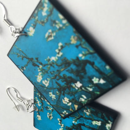 Museum-Inspired Sustainable Earrings Van Gogh mismatched wooden art earrings . Obljewellery