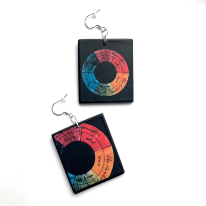 Museum-Inspired Sustainable Earrings Goethe, inspired color wheel art earrings Obljewellery