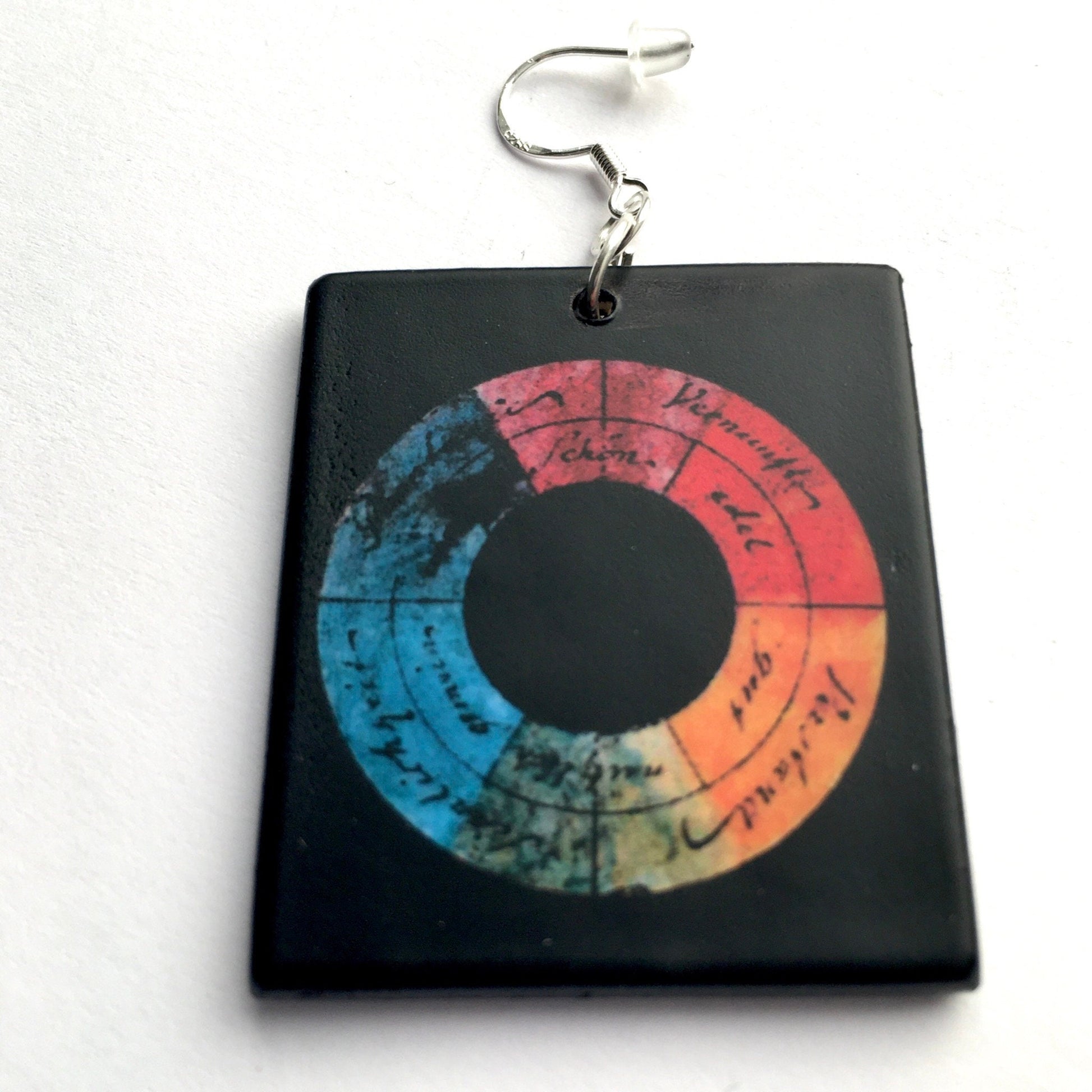 Museum-Inspired Sustainable Earrings Goethe, inspired color wheel art earrings Obljewellery