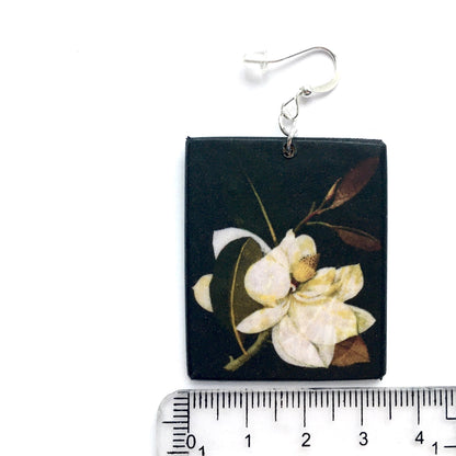 Museum-Inspired Sustainable Earrings Magnolia,floral earrings, wooden art earrings. Bridesmaids gift. Obljewellery