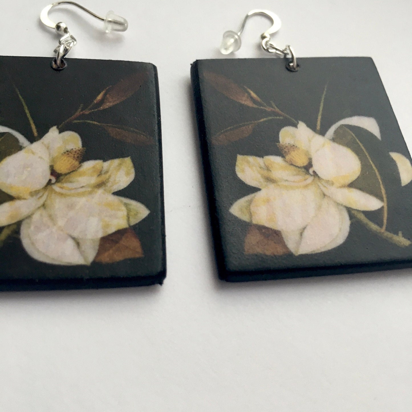 Museum-Inspired Sustainable Earrings Magnolia,floral earrings, wooden art earrings. Bridesmaids gift. Obljewellery
