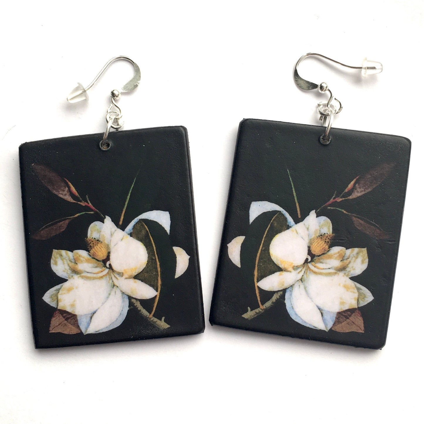 Museum-Inspired Sustainable Earrings Magnolia,floral earrings, wooden art earrings. Bridesmaids gift. Obljewellery