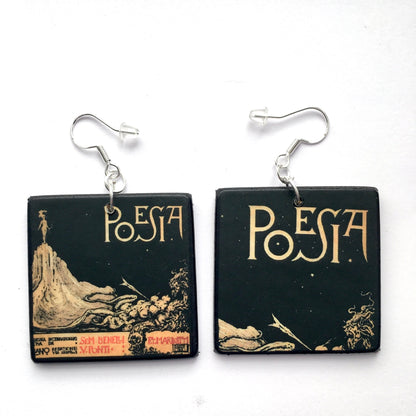 Museum-Inspired Sustainable Earrings Poem book mismatched earrings. Italian Marinetti art cover. Obljewellery