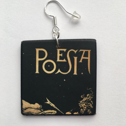 Museum-Inspired Sustainable Earrings Poem book mismatched earrings. Italian Marinetti art cover. Obljewellery