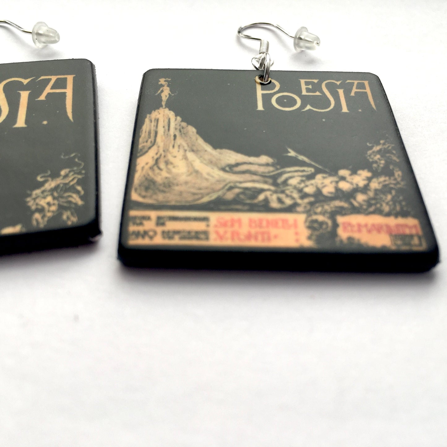 Museum-Inspired Sustainable Earrings Poem book mismatched earrings. Italian Marinetti art cover. Obljewellery