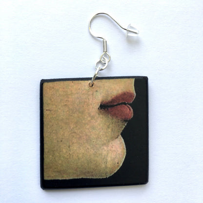 Museum-Inspired Sustainable Earrings Botticelli, lips art detail. Sustainable jewellery gift. Obljewellery