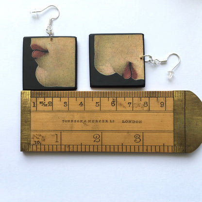 Museum-Inspired Sustainable Earrings Botticelli, lips art detail. Sustainable jewellery gift. Obljewellery