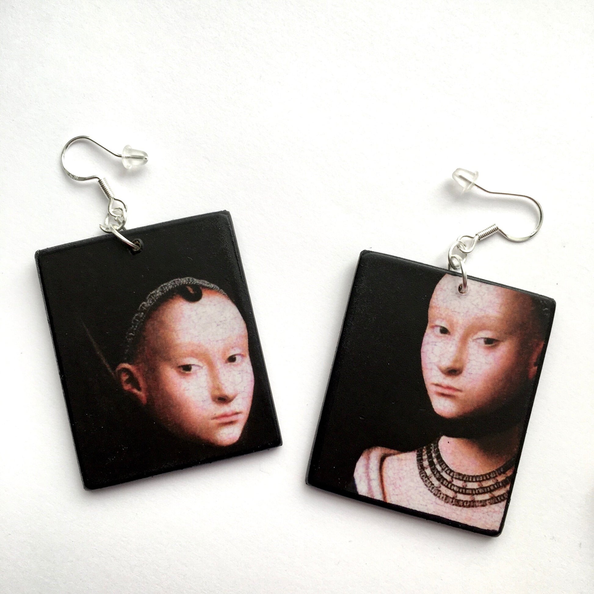 Museum-Inspired Sustainable Earrings Petrus Christus, Renaissance art, inspired earrings. Obljewellery