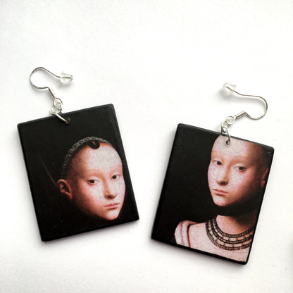 Museum-Inspired Sustainable Earrings Petrus Christus, Renaissance art, inspired earrings. Obljewellery