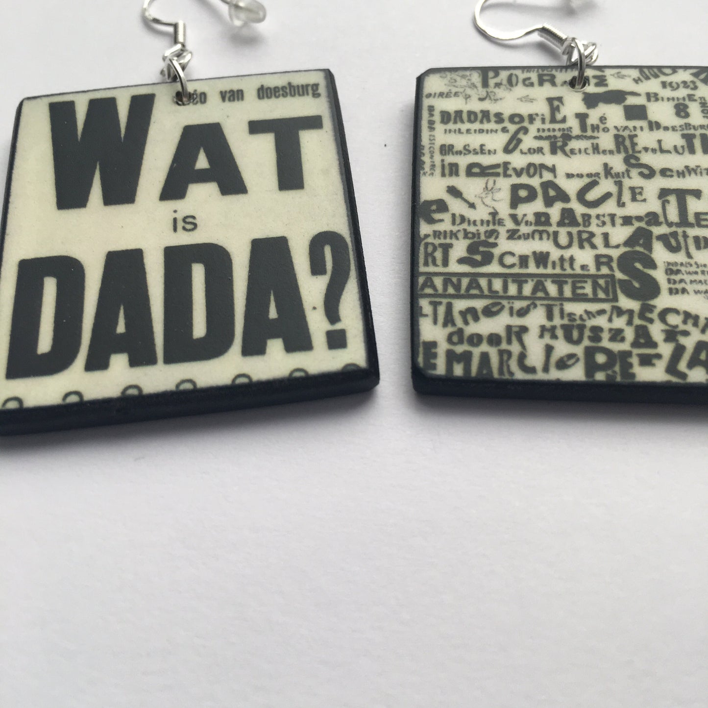 Museum-Inspired Sustainable Earrings Wat is dada? Theo Van Doesburg inspired earrings Obljewellery
