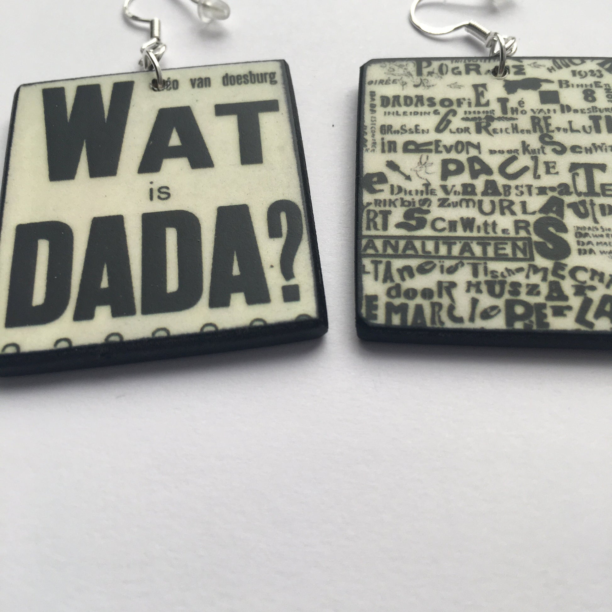 Museum-Inspired Sustainable Earrings Wat is dada? Theo Van Doesburg inspired earrings Obljewellery