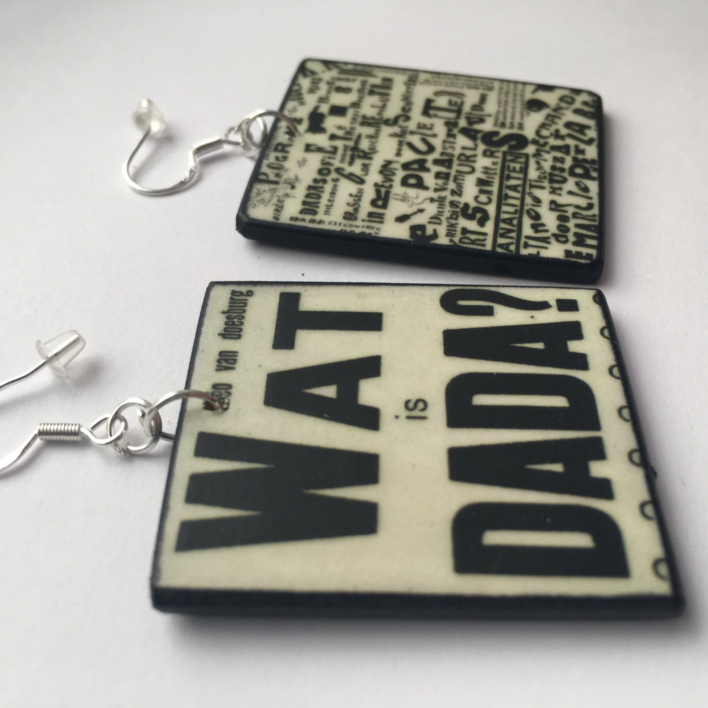 Museum-Inspired Sustainable Earrings Wat is dada? Theo Van Doesburg inspired earrings Obljewellery