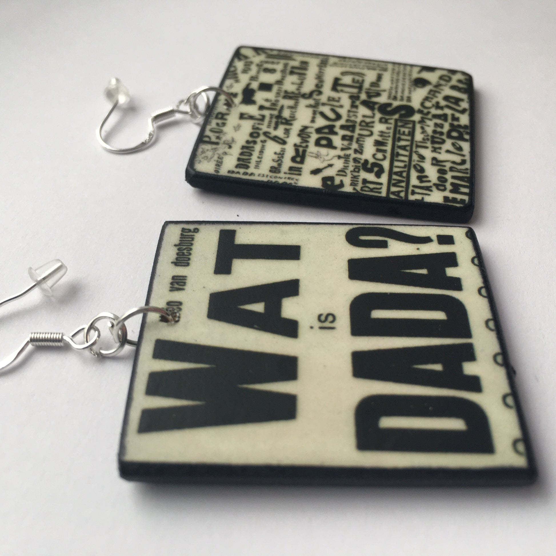 Museum-Inspired Sustainable Earrings Wat is dada? Theo Van Doesburg inspired earrings Obljewellery