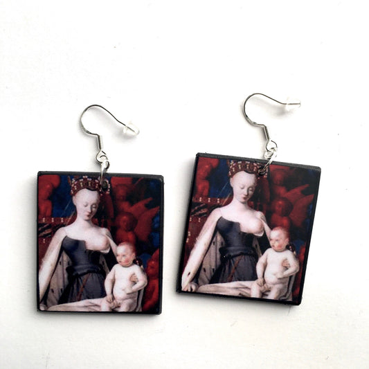 Museum-Inspired Sustainable Earrings Madonna and child, sustainable wood and sterling earrings. Inspiration art . Mother gift. Obljewellery