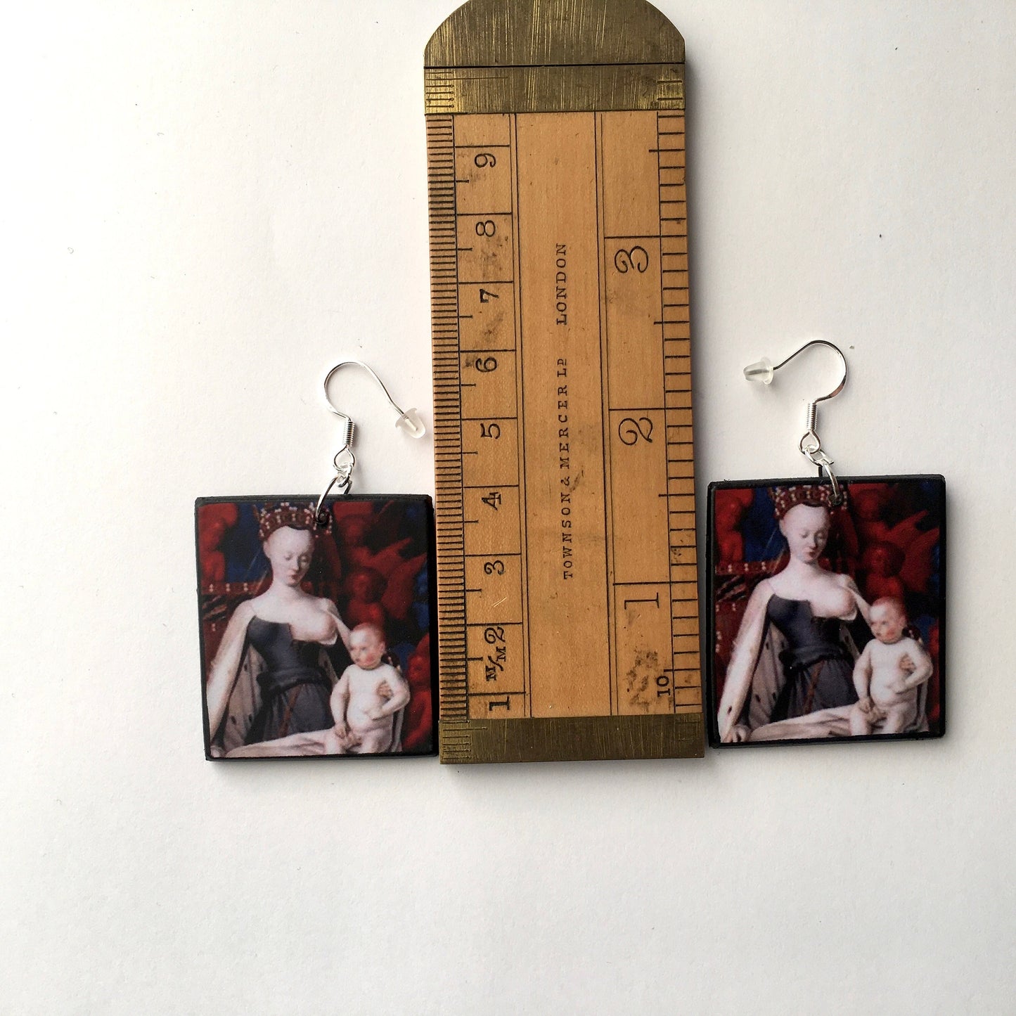 Madonna and child, sustainable wood and sterling earrings. Inspiration art . Mother gift.