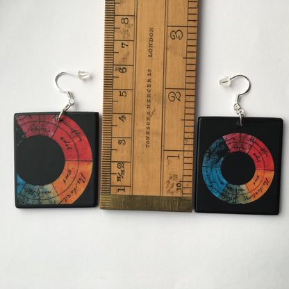 Museum-Inspired Sustainable Earrings Goethe, inspired color wheel art earrings Obljewellery