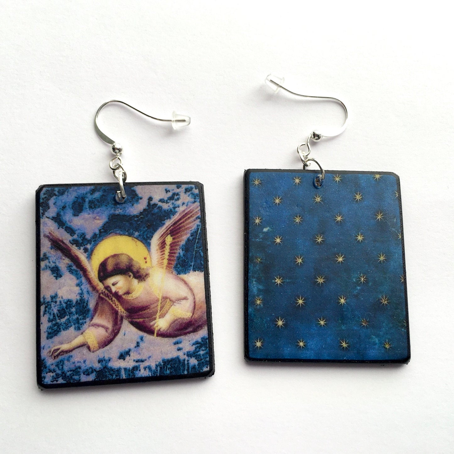 Museum-Inspired Sustainable Earrings Giotto, mismatched art earrings Obljewellery