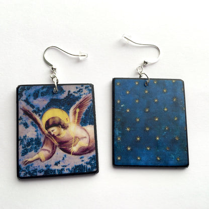 Museum-Inspired Sustainable Earrings Giotto, mismatched art earrings Obljewellery