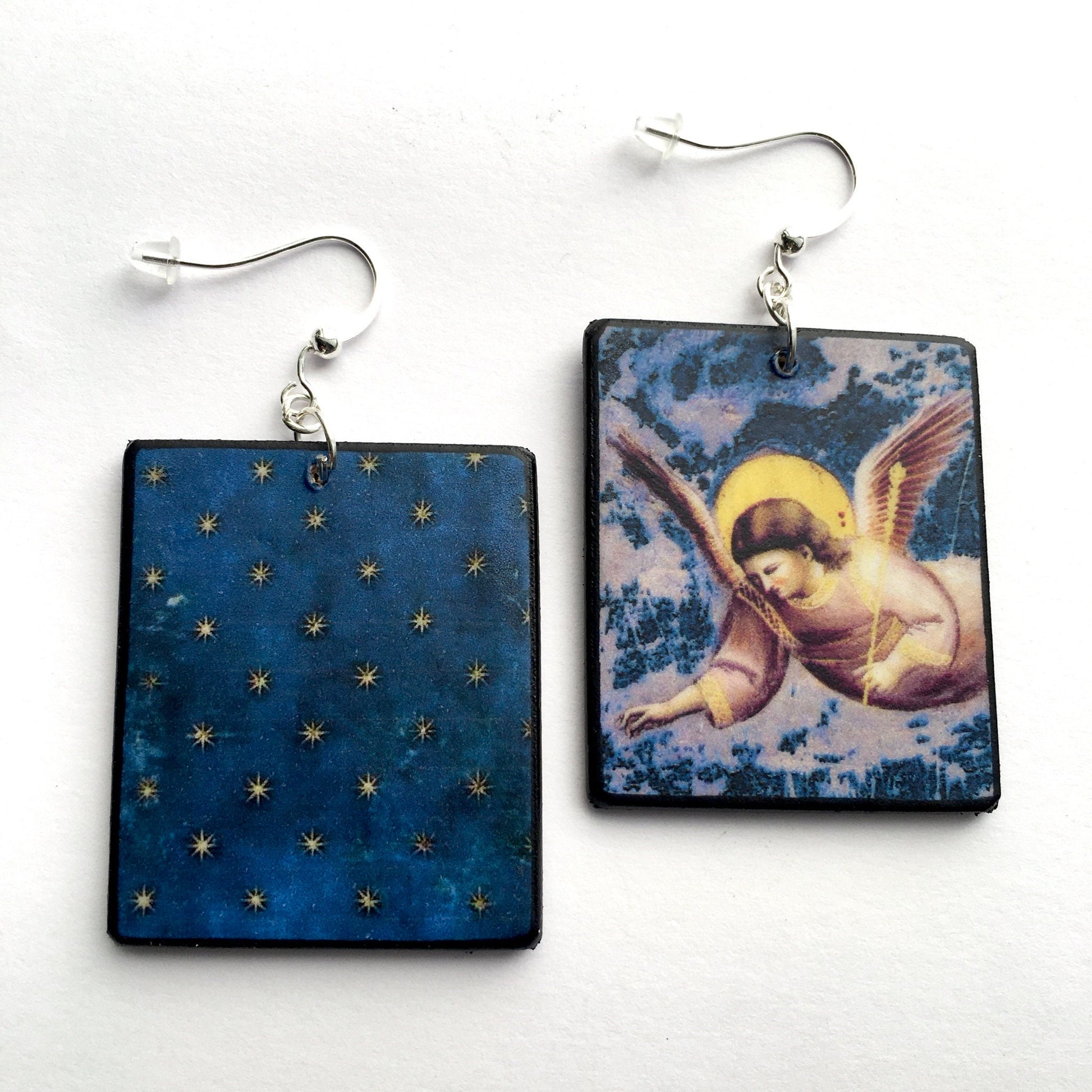 Museum-Inspired Sustainable Earrings Giotto, mismatched art earrings Obljewellery
