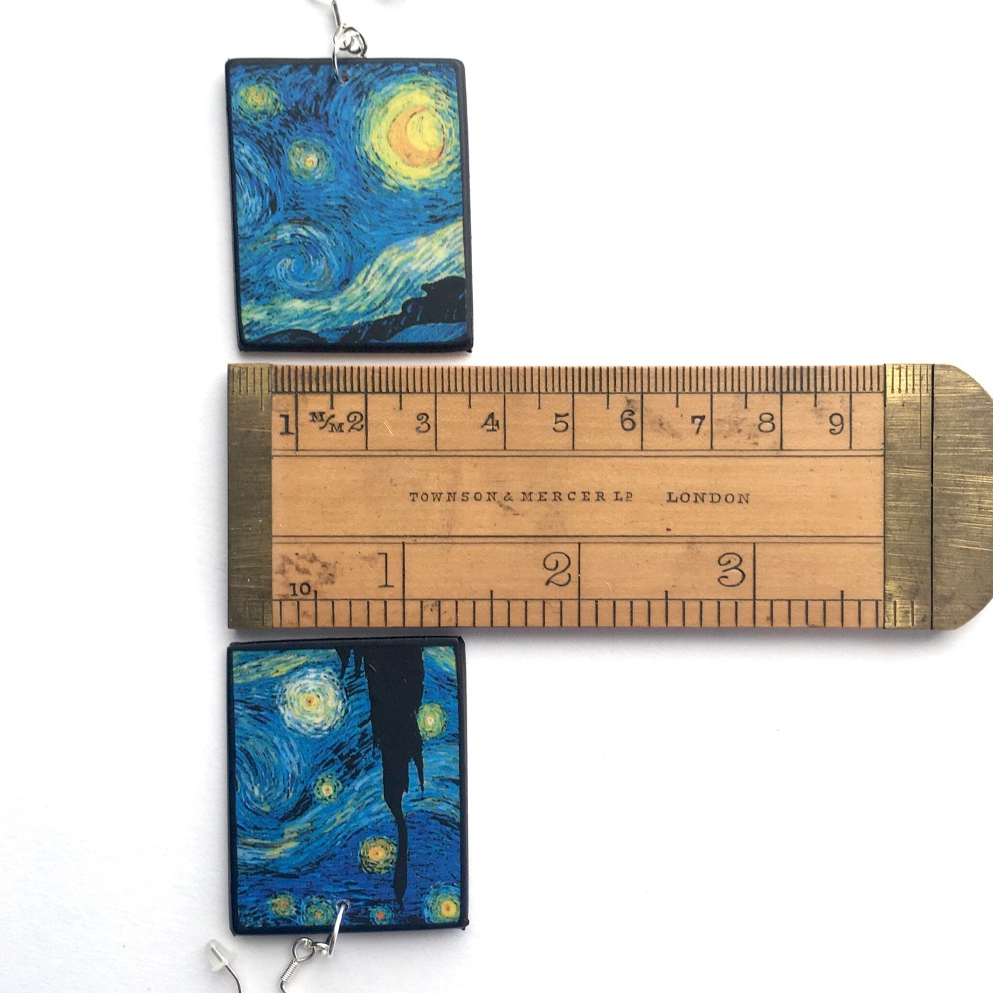 Museum-Inspired Sustainable Earrings Vincent van Gogh, Starry Night, sustainable fashion, wood and sterling silver, art earrings, Obljewellery