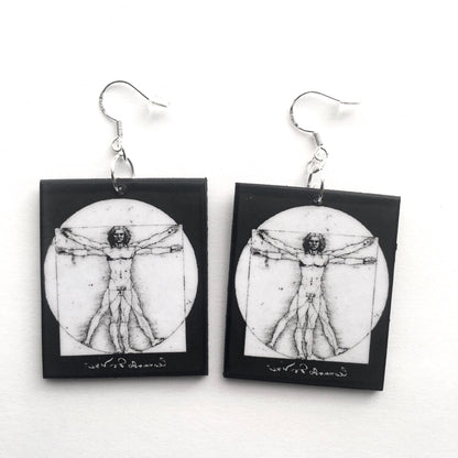 Museum-Inspired Sustainable Earrings Leonardo da Vinci, Vitruvian Man, geometric earrings Obljewellery