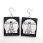 Leonardo da Vinci earrings. Black and white, sustainable art earring with "Vitruvian Men" sacret geometry art. Obljewellery Leonardo da Vinci collection.