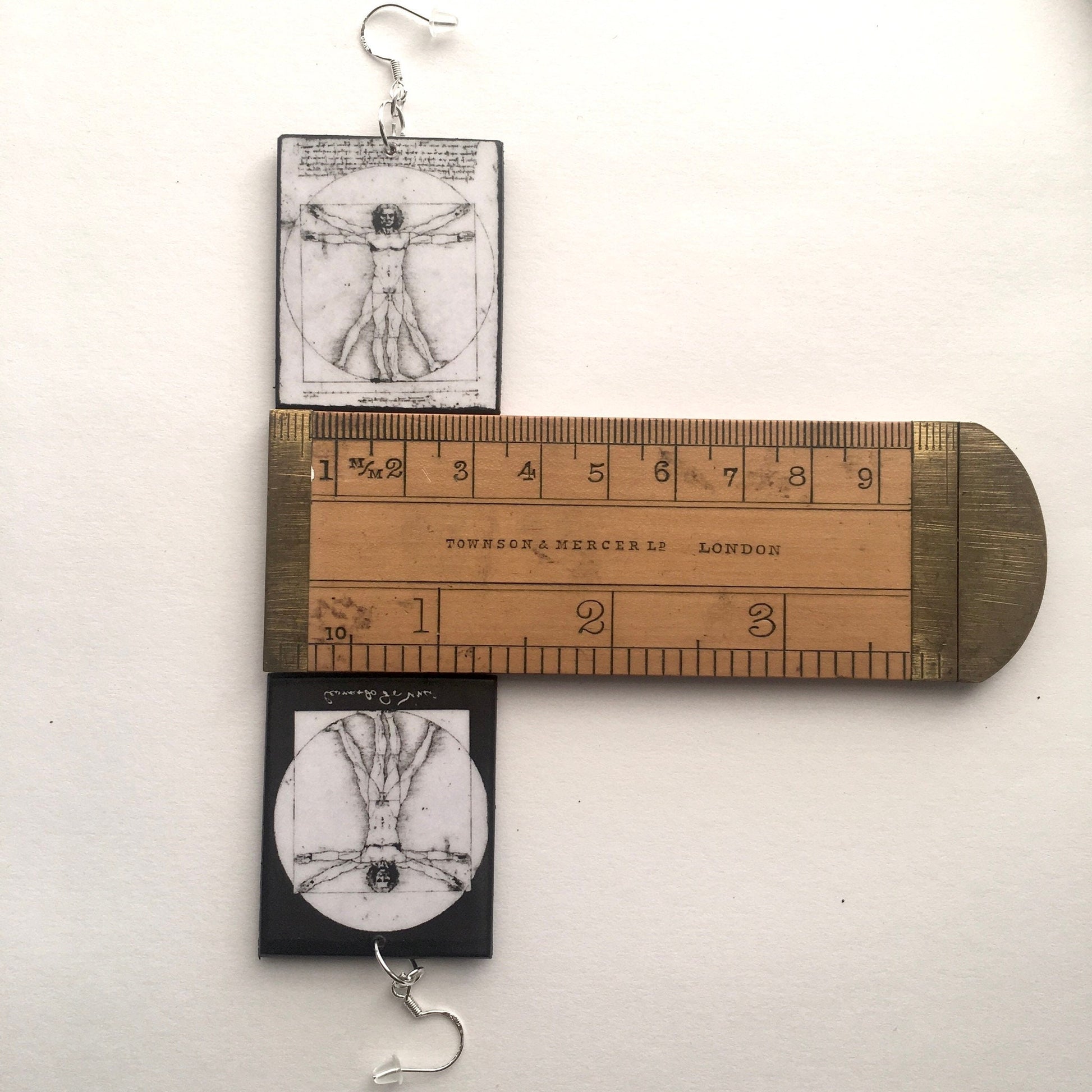 Museum-Inspired Sustainable Earrings Leonardo da Vinci, Vitruvian Man, geometric earrings Obljewellery