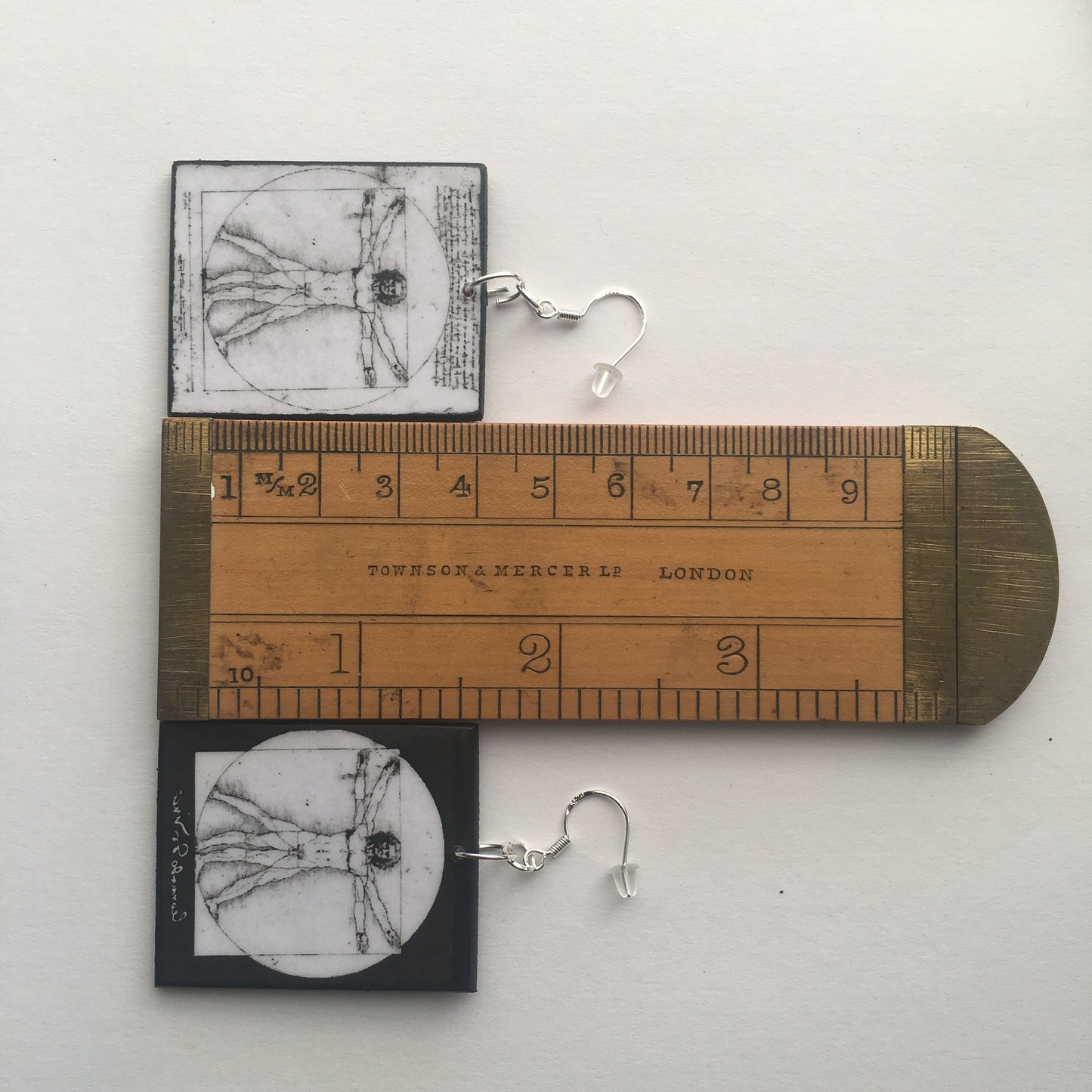 Museum-Inspired Sustainable Earrings Leonardo da Vinci, Vitruvian Man, geometric earrings Obljewellery