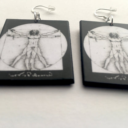 Museum-Inspired Sustainable Earrings Leonardo da Vinci, Vitruvian Man, geometric earrings Obljewellery