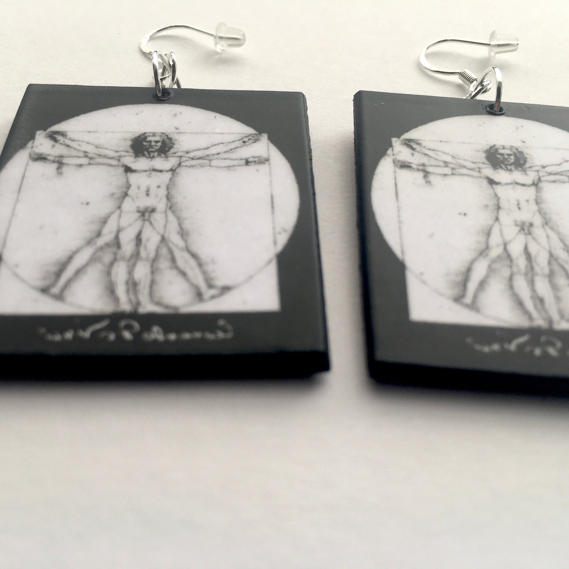 Museum-Inspired Sustainable Earrings Leonardo da Vinci, Vitruvian Man, geometric earrings Obljewellery