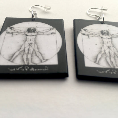 Museum-Inspired Sustainable Earrings Leonardo da Vinci, Vitruvian Man, geometric earrings Obljewellery