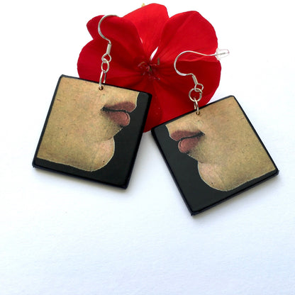 Museum-Inspired Sustainable Earrings Botticelli, lips art detail. Sustainable jewellery gift. Obljewellery