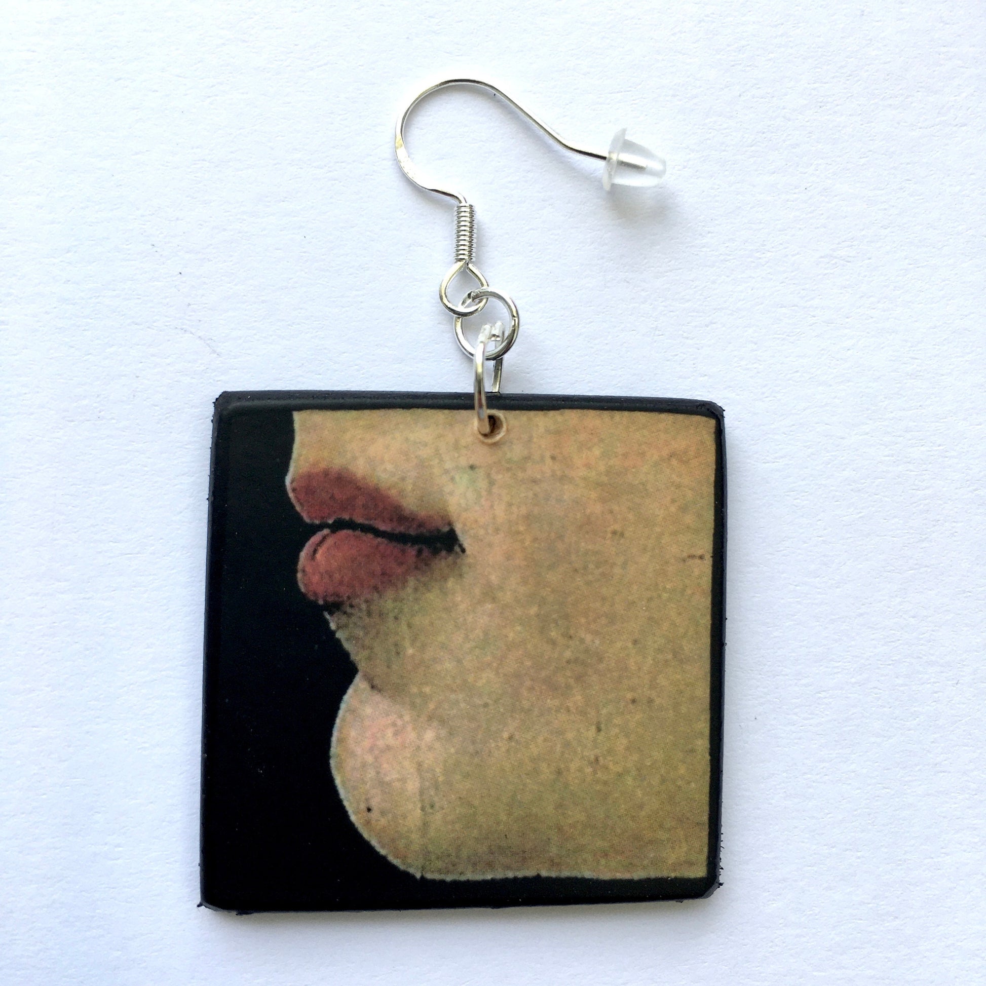 Museum-Inspired Sustainable Earrings Botticelli, lips art detail. Sustainable jewellery gift. Obljewellery
