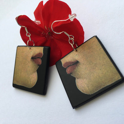 Museum-Inspired Sustainable Earrings Botticelli, lips art detail. Sustainable jewellery gift. Obljewellery