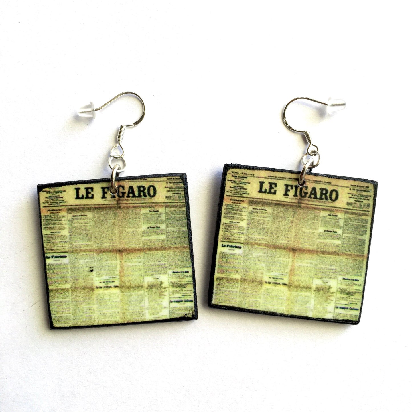 Museum-Inspired Sustainable Earrings Funky, wooden and sterling silver hooks earrings. Le figaro aesthetic earrings. Obljewellery