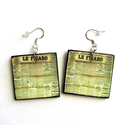 Museum-Inspired Sustainable Earrings Funky, wooden and sterling silver hooks earrings. Le figaro aesthetic earrings. Obljewellery