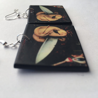 Museum-Inspired Sustainable Earrings Hieronymus Bosch, gothic style earrings Obljewellery