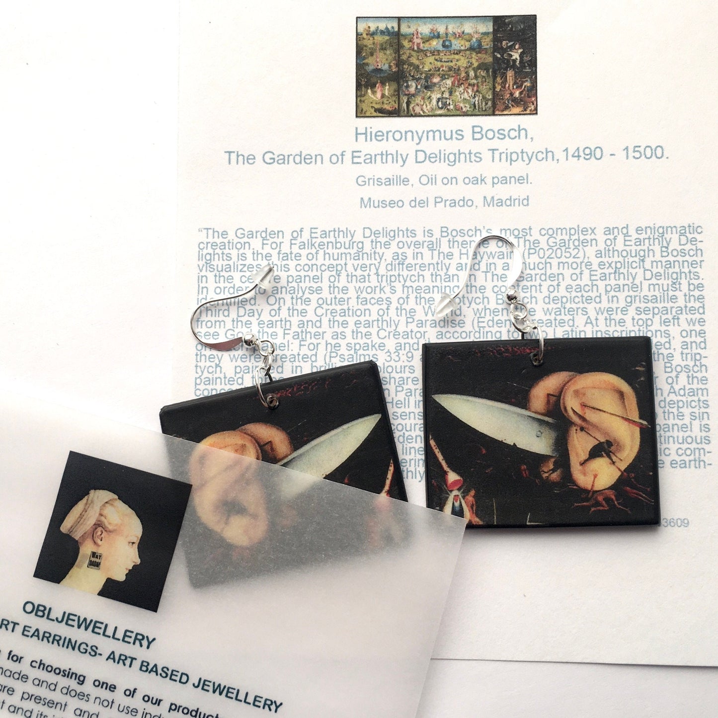 Museum-Inspired Sustainable Earrings Hieronymus Bosch, gothic style earrings Obljewellery