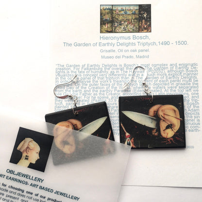 Museum-Inspired Sustainable Earrings Hieronymus Bosch, gothic style earrings Obljewellery