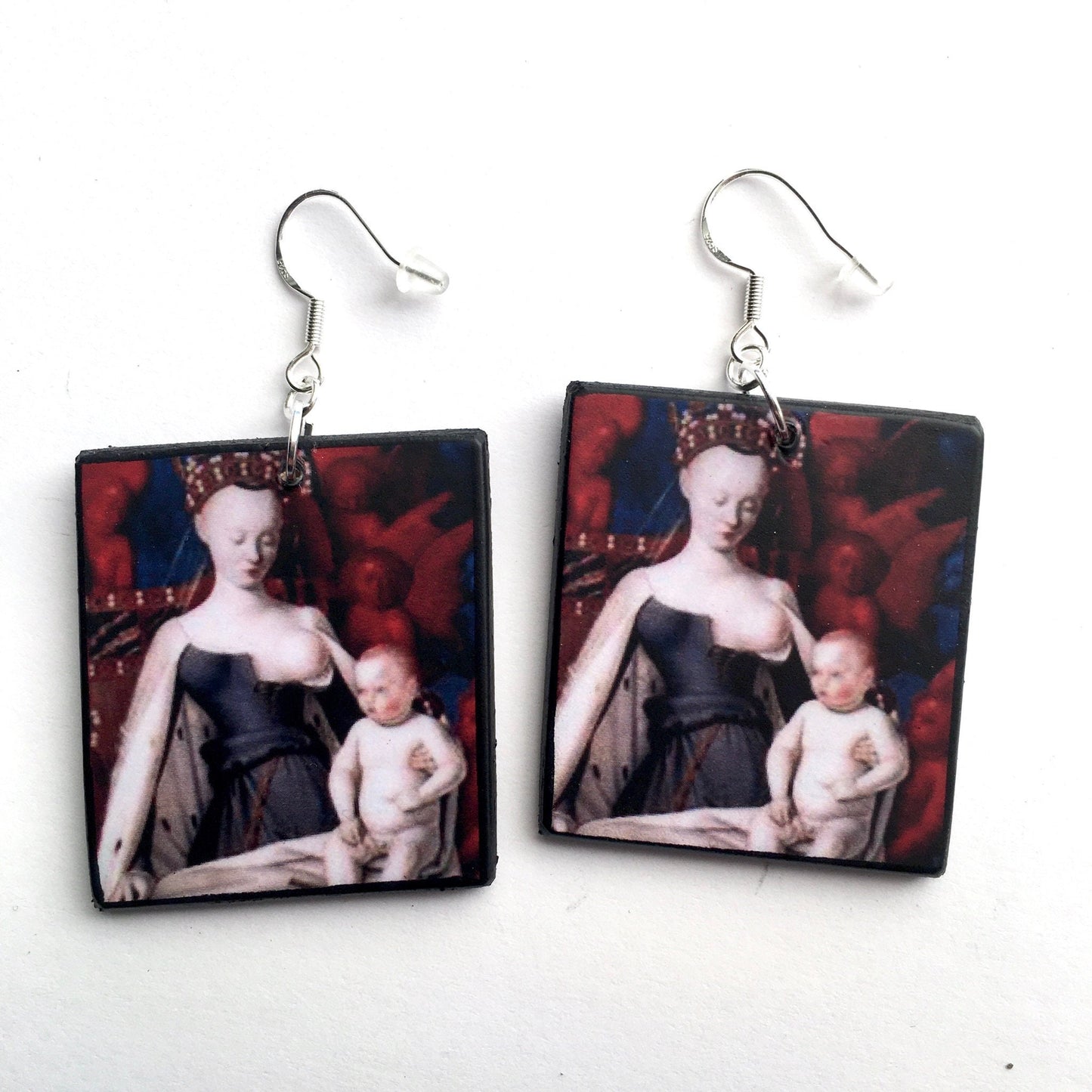Madonna and child, sustainable wood and sterling earrings. Inspiration art . Mother gift.