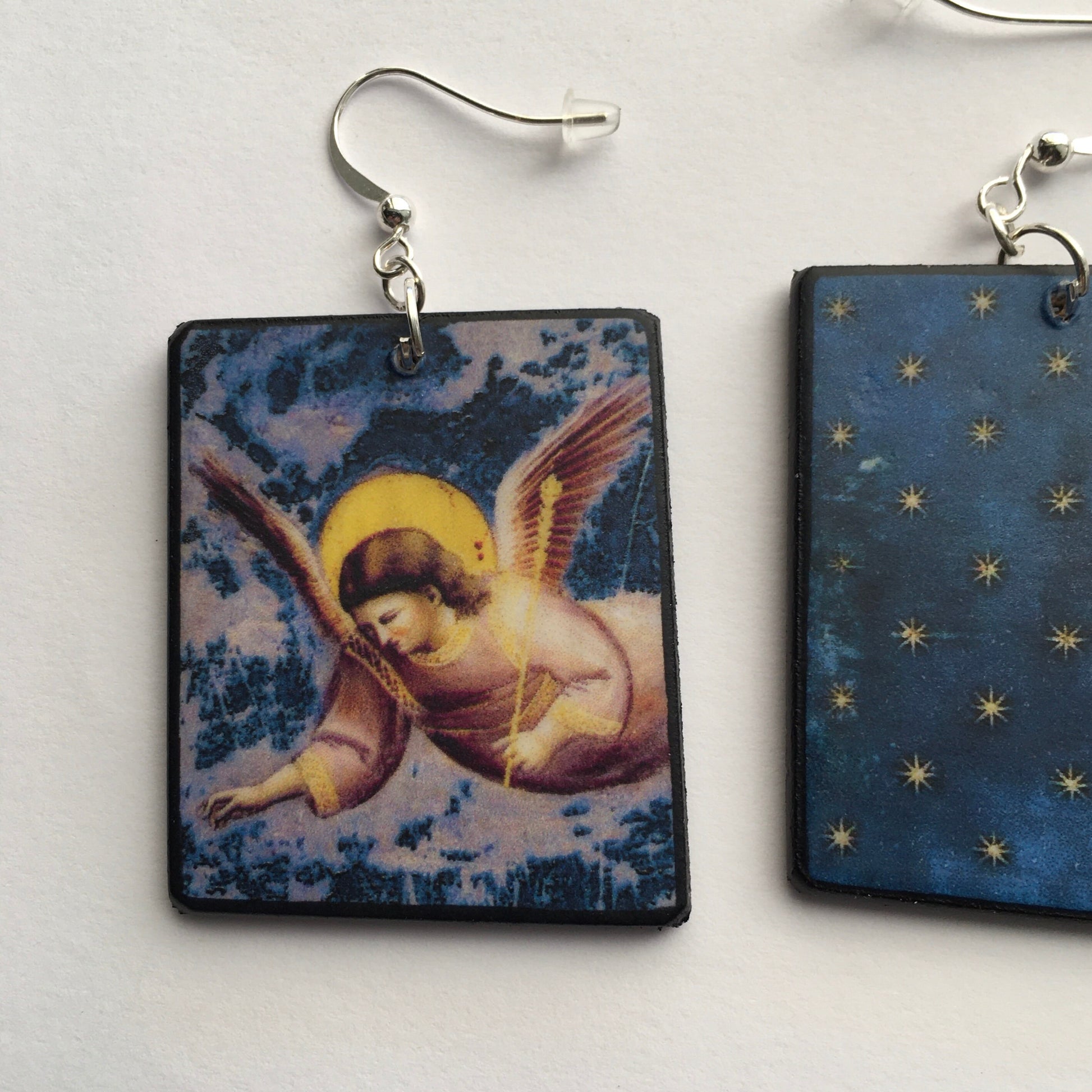 Museum-Inspired Sustainable Earrings Giotto, mismatched art earrings Obljewellery