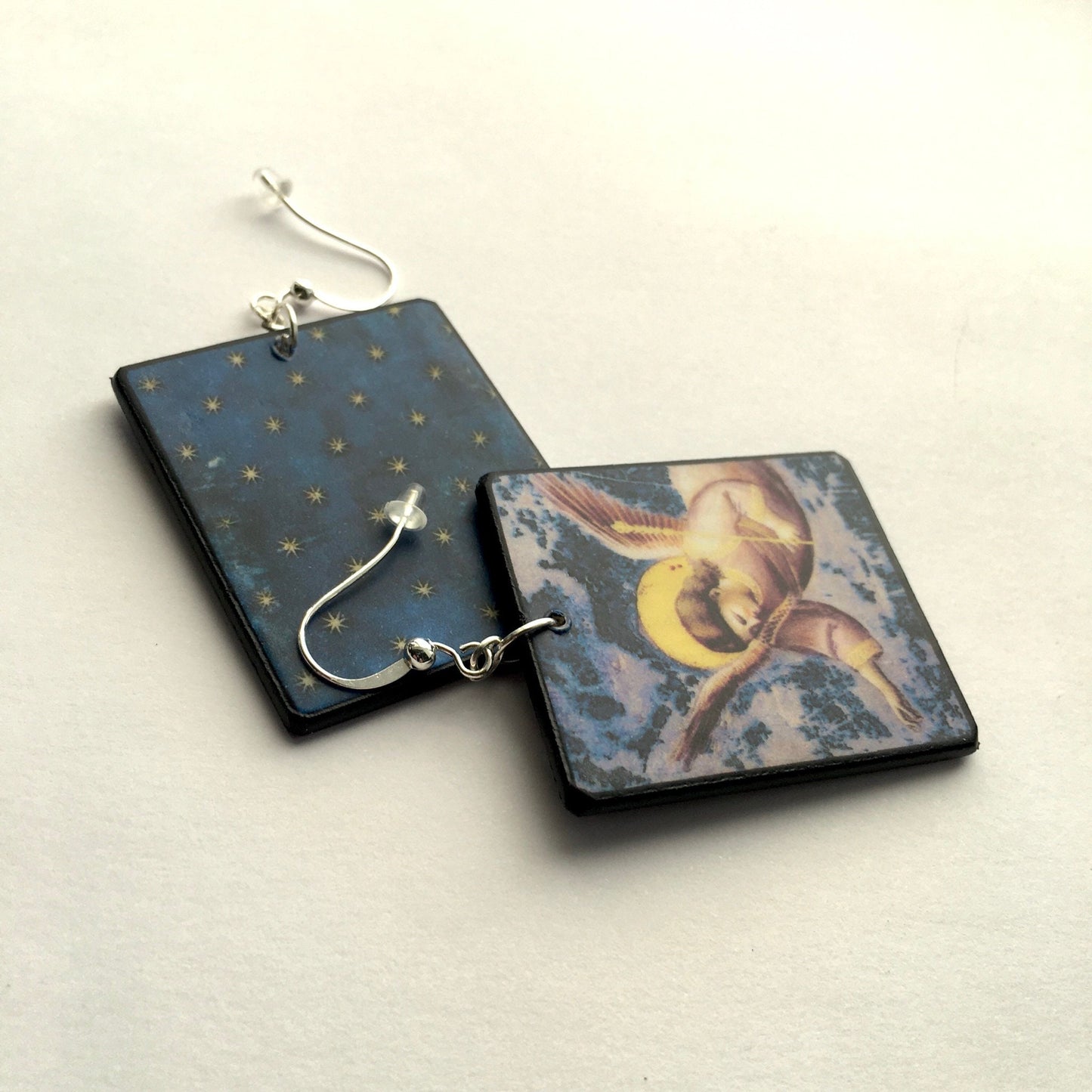 Museum-Inspired Sustainable Earrings Giotto, mismatched art earrings Obljewellery