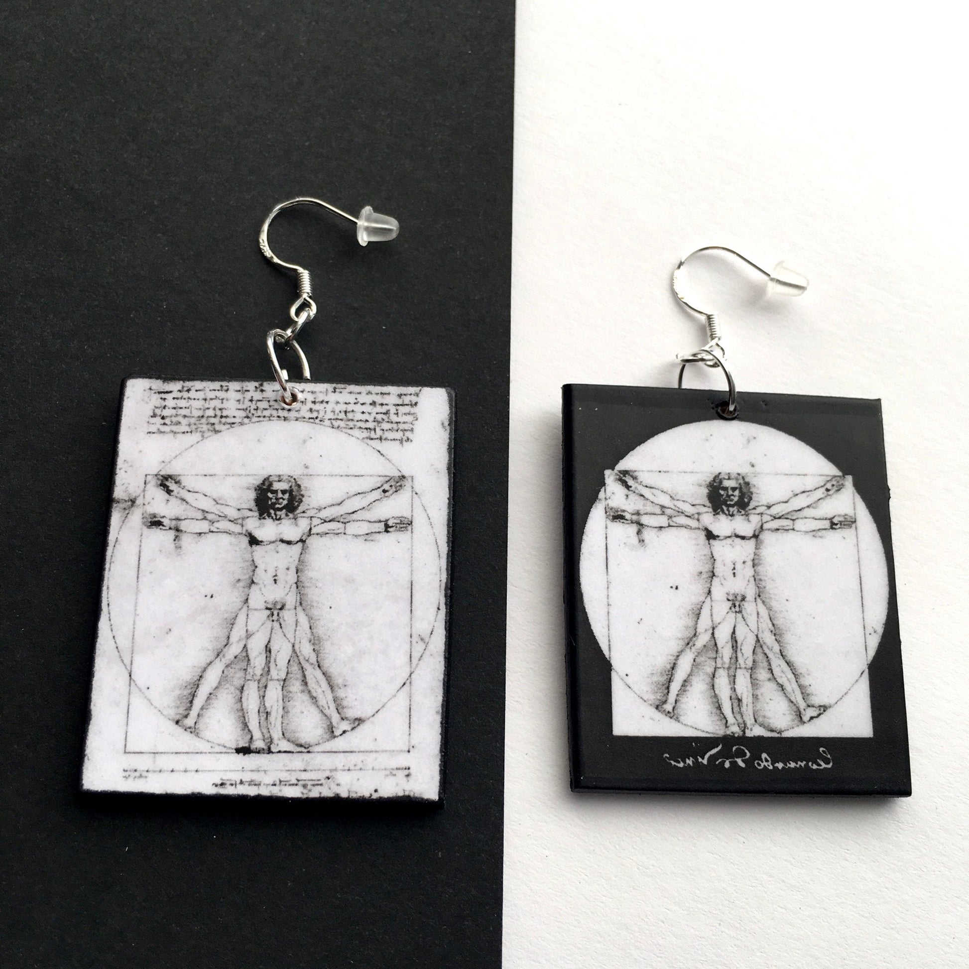 Museum-Inspired Sustainable Earrings Leonardo da Vinci, Vitruvian Man, geometric earrings Obljewellery