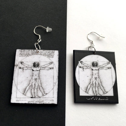 Museum-Inspired Sustainable Earrings Leonardo da Vinci, Vitruvian Man, geometric earrings Obljewellery