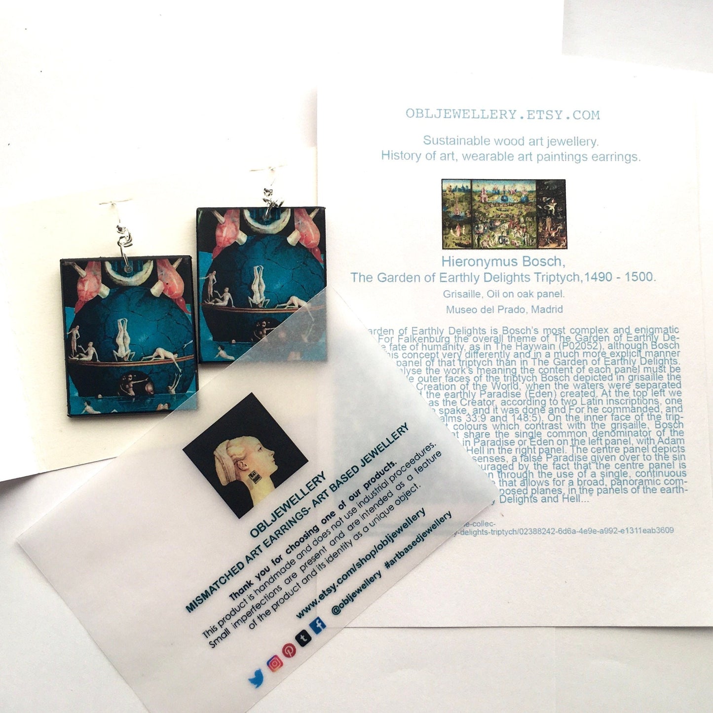 Museum-Inspired Sustainable Earrings Hieronymus Bosch, mix match earrings Obljewellery