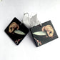 Hieronymus Bosch, gothic style earrings, rectangular on sustainable wood. Ears with knife detail of oil painting. Handmade by Obljewellery artsy, aesthetic gift.