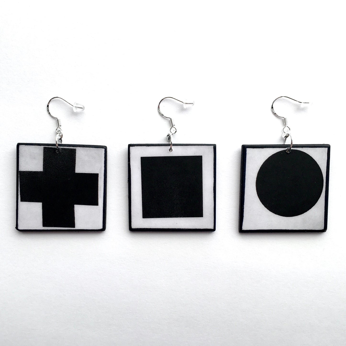 Museum-Inspired Sustainable Earrings Malevich, artsy earrings, sustainable jewelry gift. Obljewellery