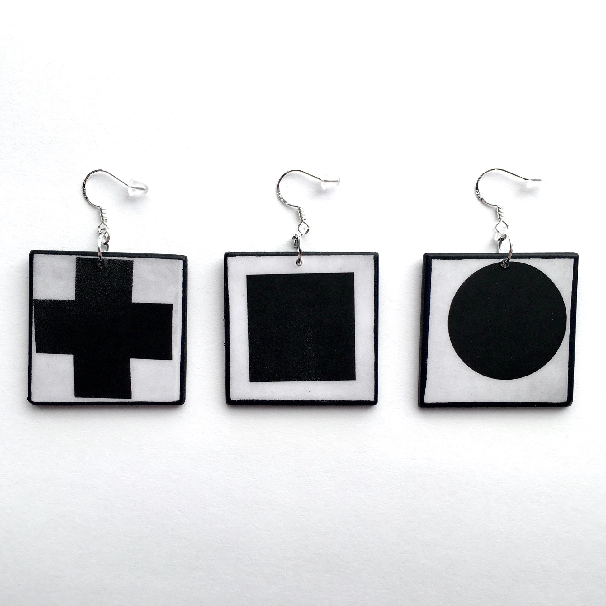 Museum-Inspired Sustainable Earrings Malevich, artsy earrings, sustainable jewelry gift. Obljewellery